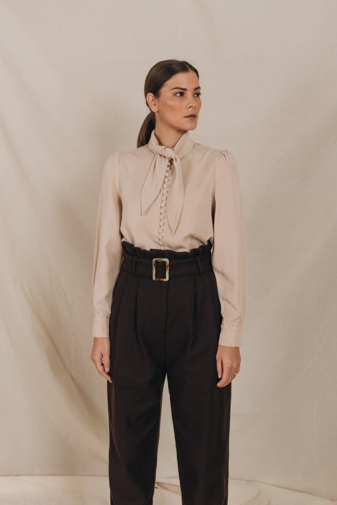 Blouse with High Waist Trousers
